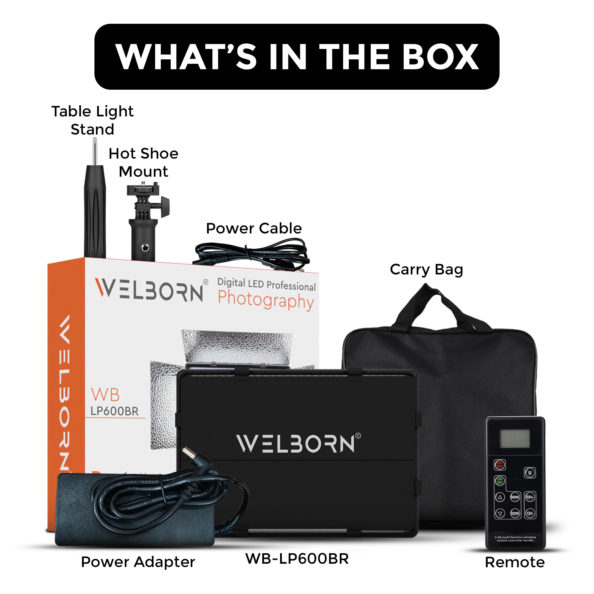 Welborn 35W LED Video Panel Light, Bi-Color 3200K–5600K, High CRI Studio Light for YouTube, Photography, Adjustable Brightness, Remote Control, DC & Battery Dual Power Supply (WB-LP600BR)
