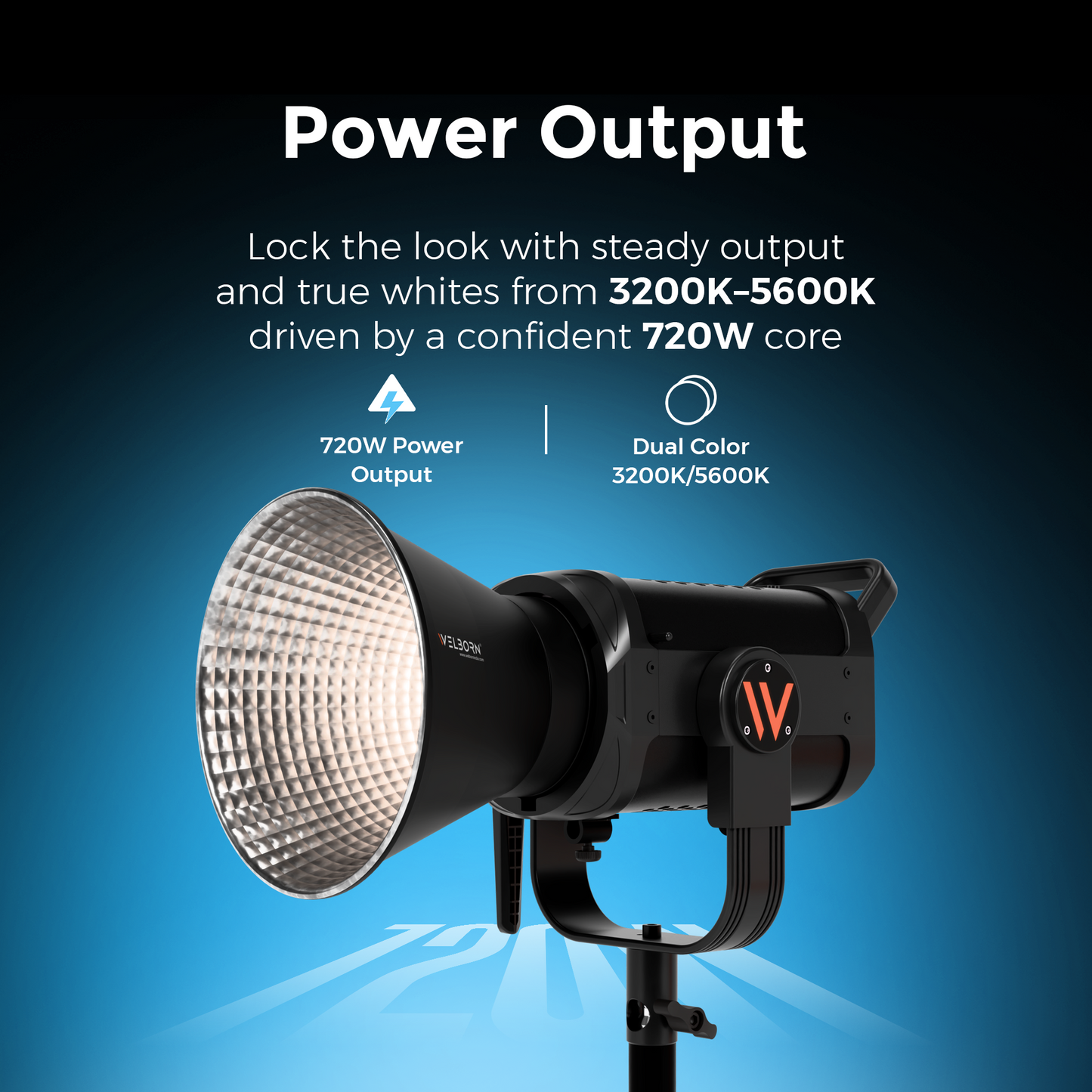 Welborn VL-720B LED COB Light with App Control 18CM Reflector 720W - 3200K-5600K Adjustable Color Temperature, AC Powered, Ideal for Photography & Video Shooting