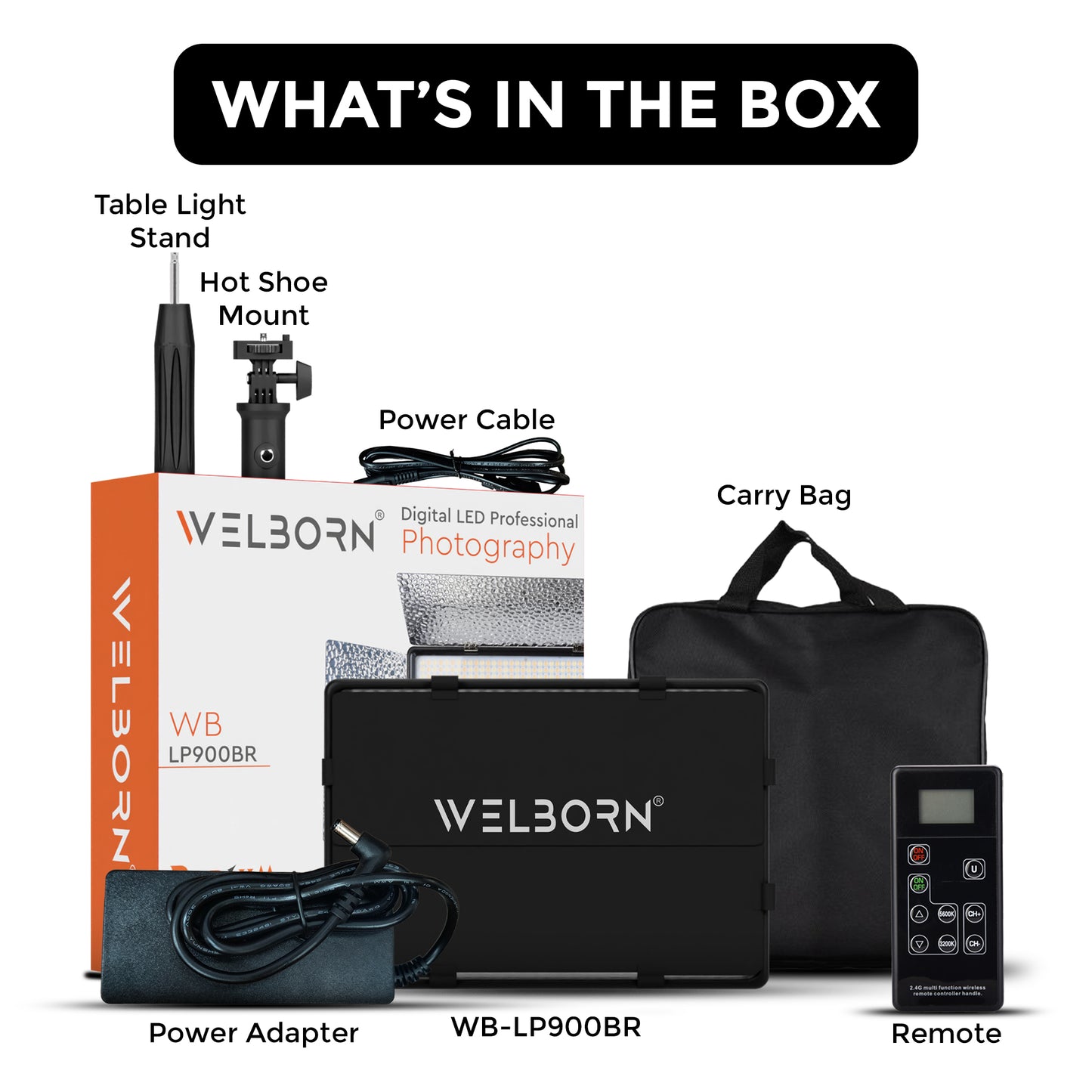 Welborn 50W LED Video Panel Light, Bi-Color 3200K–5600K, High CRI Studio Light for YouTube, Photography Adjustable Brightness, Remote Control, DC & Battery Dual Power Supply (WB-LP900BR)