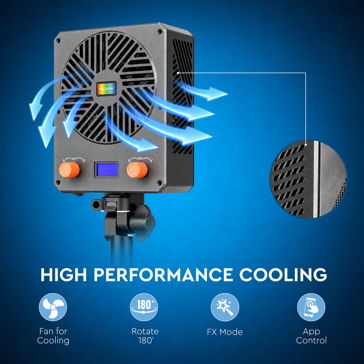 WELBORN F500RGB 500W RGB COB LED Video Light | RGB Color Control | 96+ CRI & TLCI | 31,500 Lux Brightness | App Control | 180° Rotation | FX Lighting Effects | Professional Studio Light for Photography & Videography