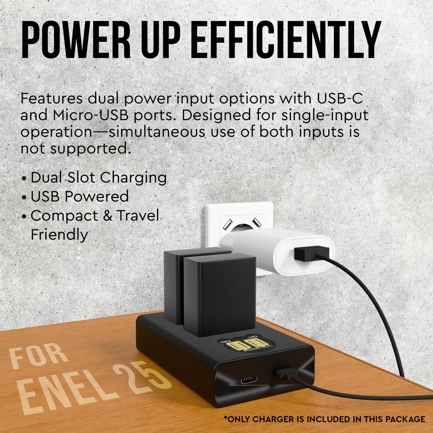 Welborn EN-EL25 Dual Camera Battery Charger with LCD Display, USB Powered Charger Compatible with Nikon Z50, Z30, Zfc Mirrorless Cameras