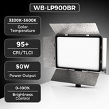 Welborn 50W LED Video Panel Light, Bi-Color 3200K–5600K, High CRI Studio Light for YouTube, Photography Adjustable Brightness, Remote Control, DC & Battery Dual Power Supply (WB-LP900BR)
