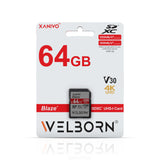 Welborn Blaze SDXC UHS-I SD Card for 4K Video for DSLR & Microless Camera Read Speed 205MB/s, Write Speed 100MB/s, V30 SD Card