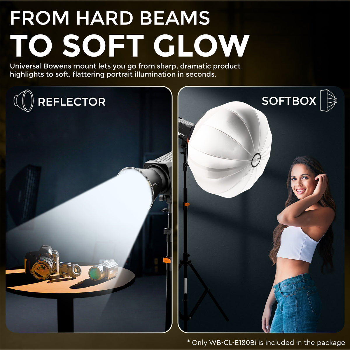 WELBORN 180W Bi-Color COB LED Video Light | Dual Color Professional Continuous Lighting | Remote Control | 96+ CRI & TLCI | Adjustable Brightness | Studio Light for Photography, Videography, YouTube & Film Production