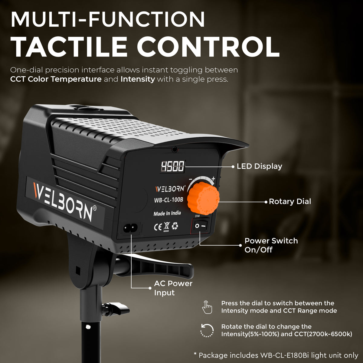 WELBORN 180W Bi-Color COB LED Video Light | Dual Color Professional Continuous Lighting | Remote Control | 96+ CRI & TLCI | Adjustable Brightness | Studio Light for Photography, Videography, YouTube & Film Production
