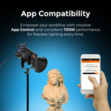 Welborn VL-720B LED COB Light with App Control 18CM Reflector 720W - 3200K-5600K Adjustable Color Temperature, AC Powered, Ideal for Photography & Video Shooting