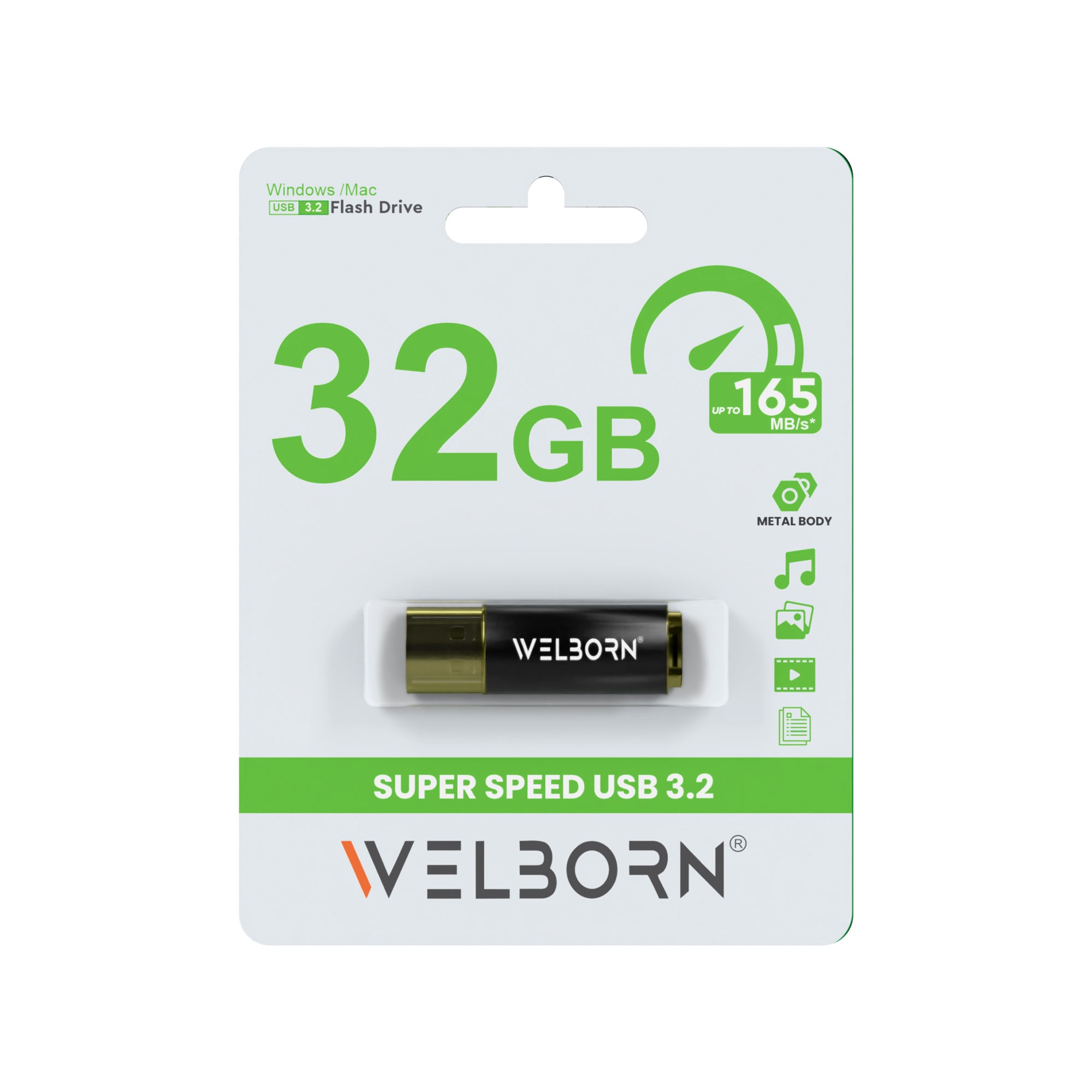 Welborn USB 3.2 Gen 1 Metal Flash Drive – Fast Transfer Speed, Magnetic Body, Temperature/X-Ray Protection, for Phone, Tablet & Laptop