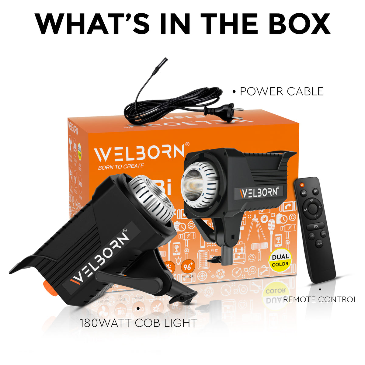 WELBORN 180W Bi-Color COB LED Video Light | Dual Color Professional Continuous Lighting | Remote Control | 96+ CRI & TLCI | Adjustable Brightness | Studio Light for Photography, Videography, YouTube & Film Production