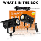 WELBORN WB-CL-E450BI 450W Professional COB LED Bi-Color Video Light | 2700K–6500K Adjustable Color Temperature | 96+ CRI | 29,500 Lux High-Output Lighting | Studio Light for Photography, Videography, Film & Content Creation