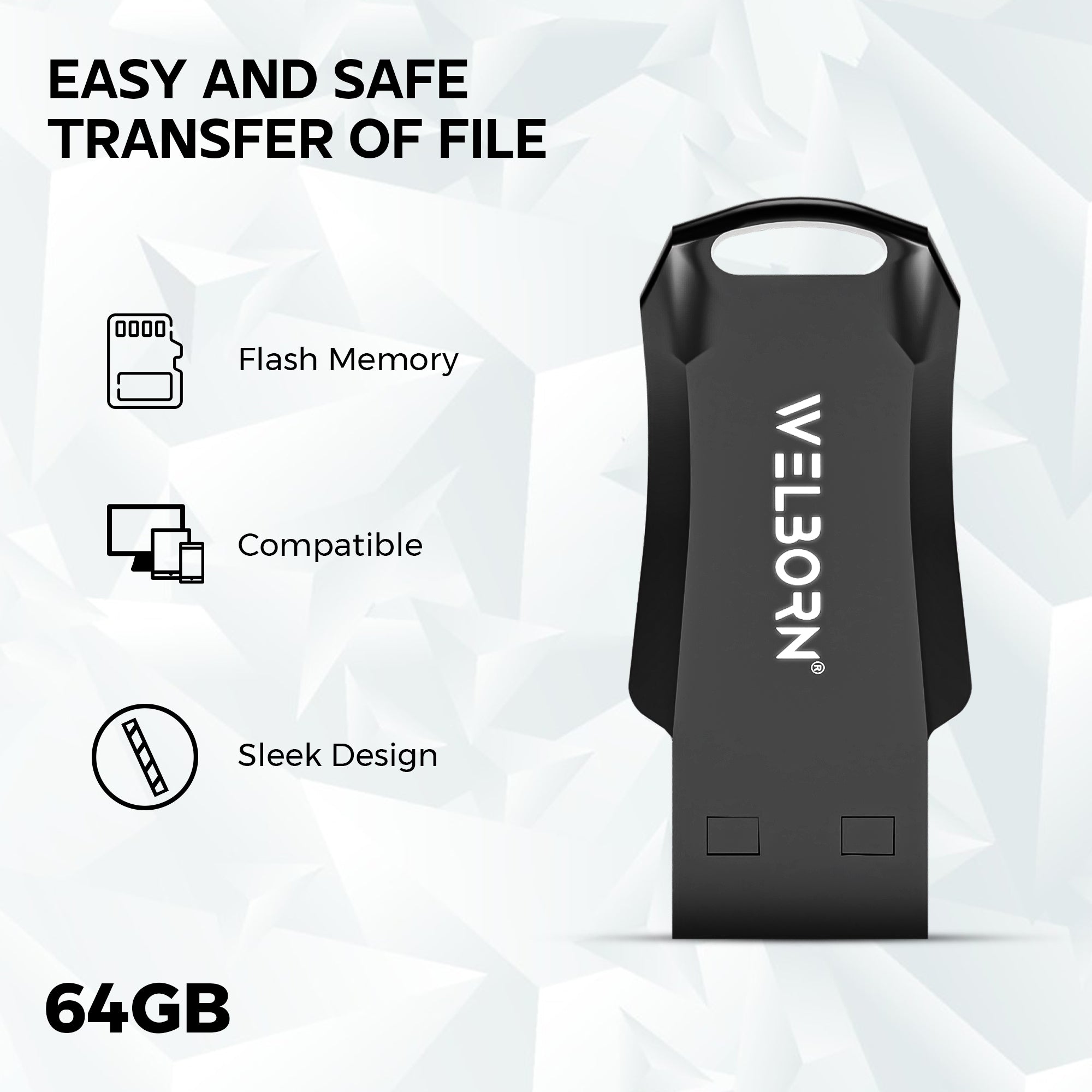 Welborn Plastic Pen Drive 2.0 – Portable Flash Drive for Laptop & Smart TV
