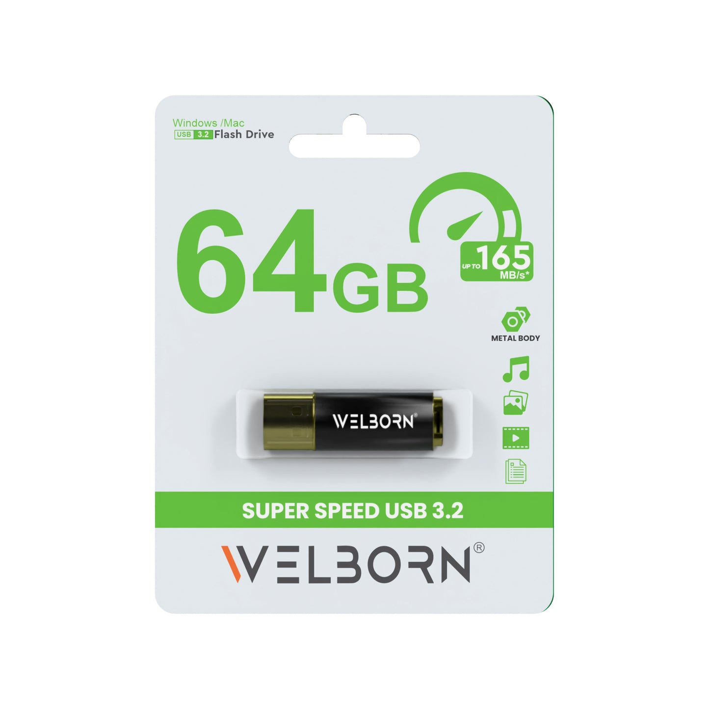 Welborn USB 3.2 Gen 1 Metal Flash Drive – Fast Transfer Speed, Magnetic Body, Temperature/X-Ray Protection, for Phone, Tablet & Laptop