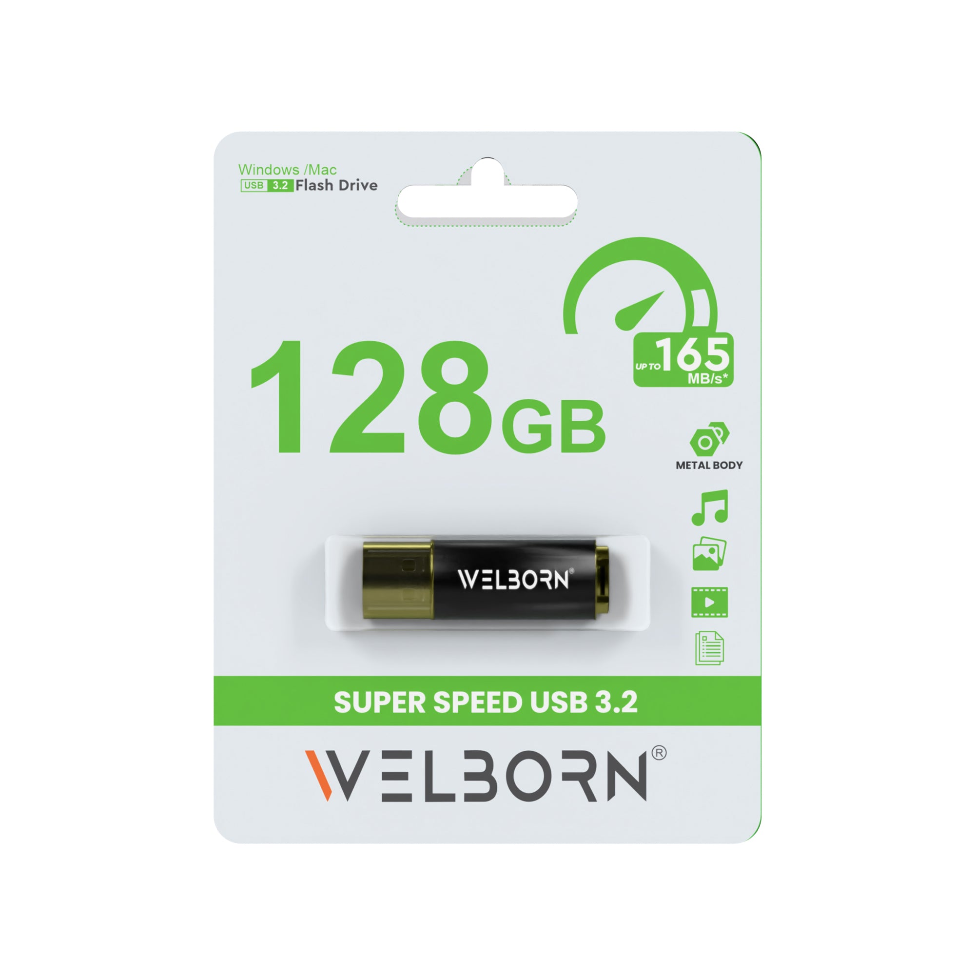Welborn USB 3.2 Gen 1 Metal Flash Drive – Fast Transfer Speed, Magnetic Body, Temperature/X-Ray Protection, for Phone, Tablet & Laptop