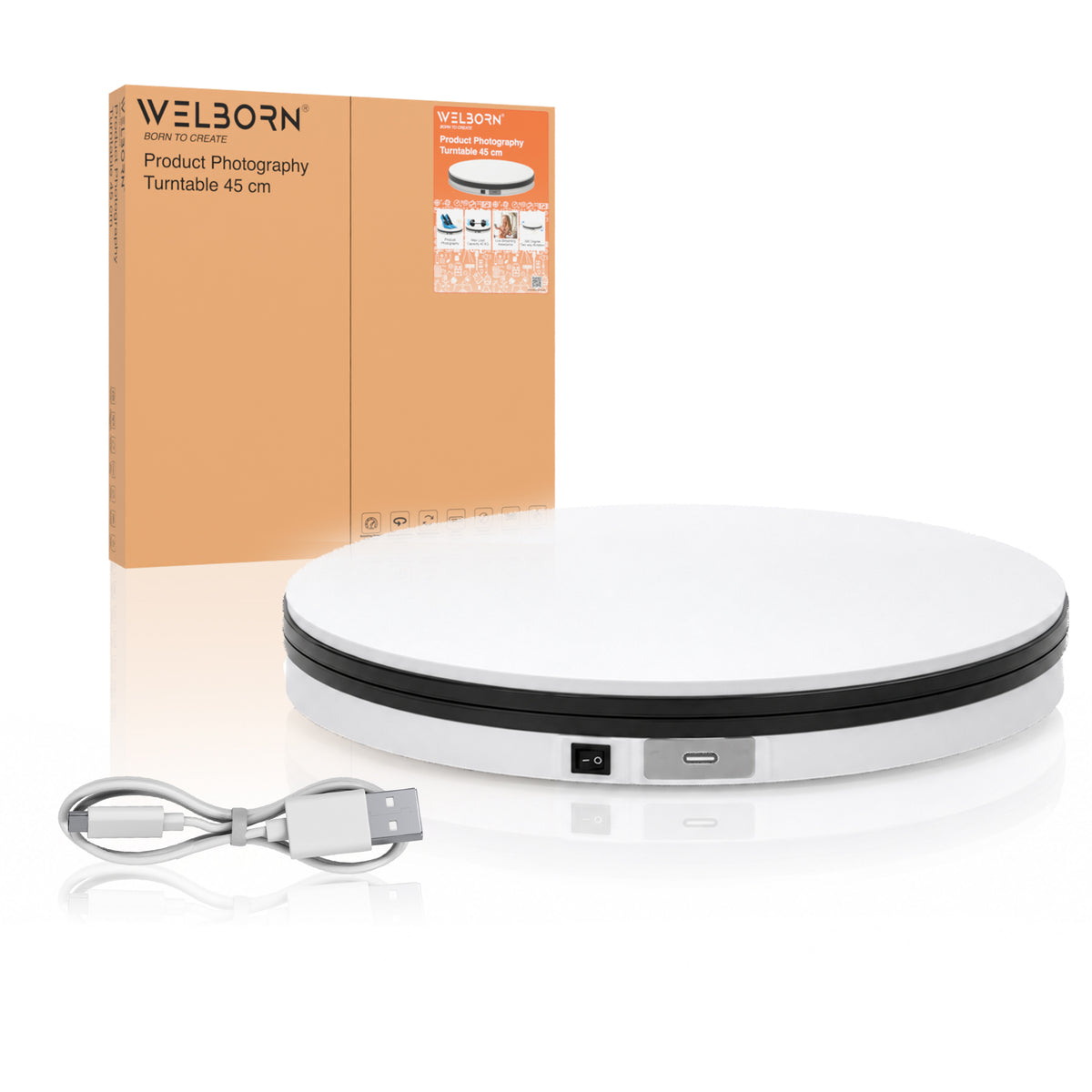 WELBORN 45cm Product Photography Turntable | 40KG Load Capacity | 360° Two-Way Rotation | Up to 120°/Sec Rotation Speed | USB Type-C Charging | Electric Rotating Display Stand for Product Photography, Videography, E-Commerce & Live Streaming