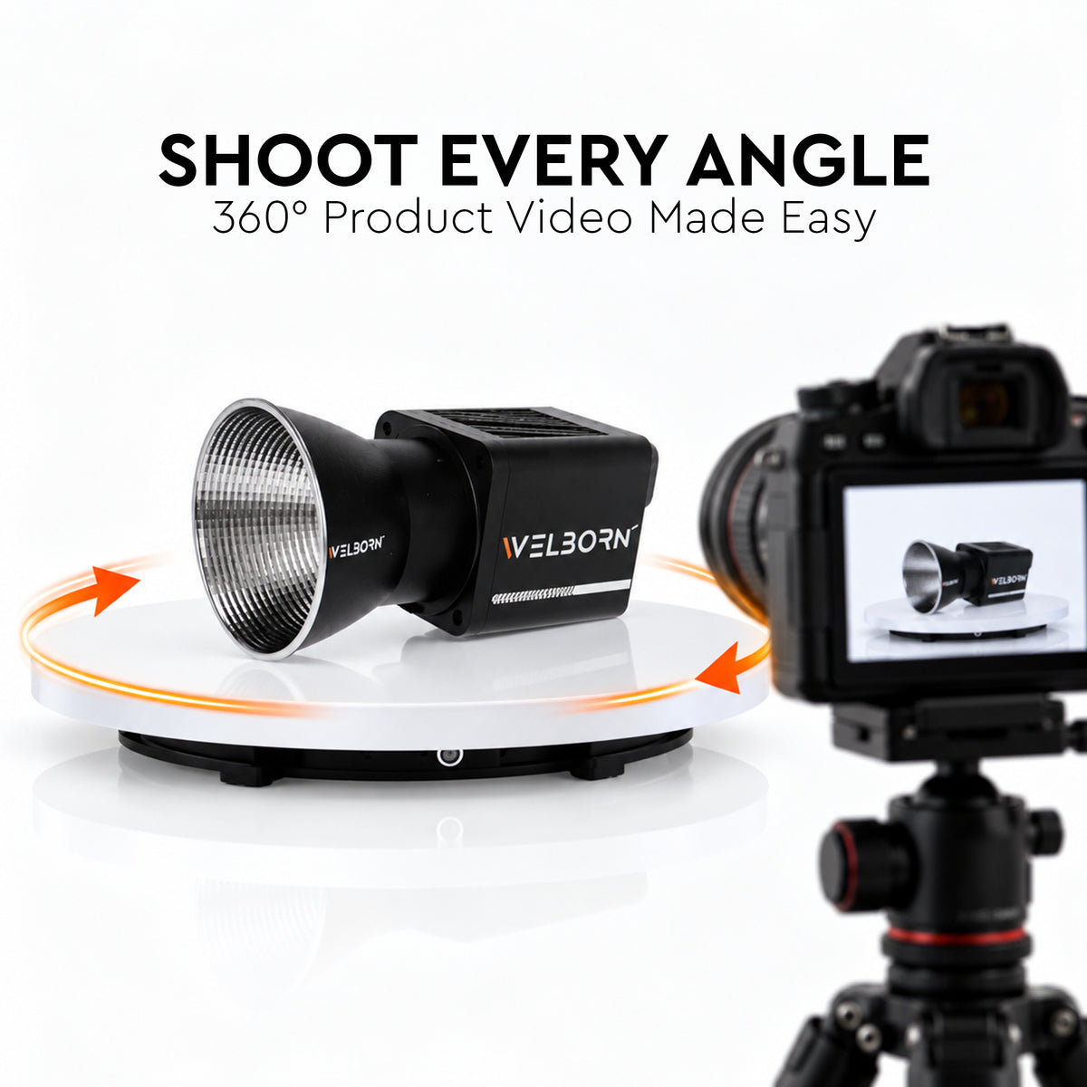 WELBORN 36cm Product Photography Turntable | 25KG Load Capacity | 360° Two-Way Rotation | Up to 4 RPM Adjustable Speed | Remote Control | USB Type-C Charging | Rotating Display Stand for Product Photography, Videography & E-Commerce