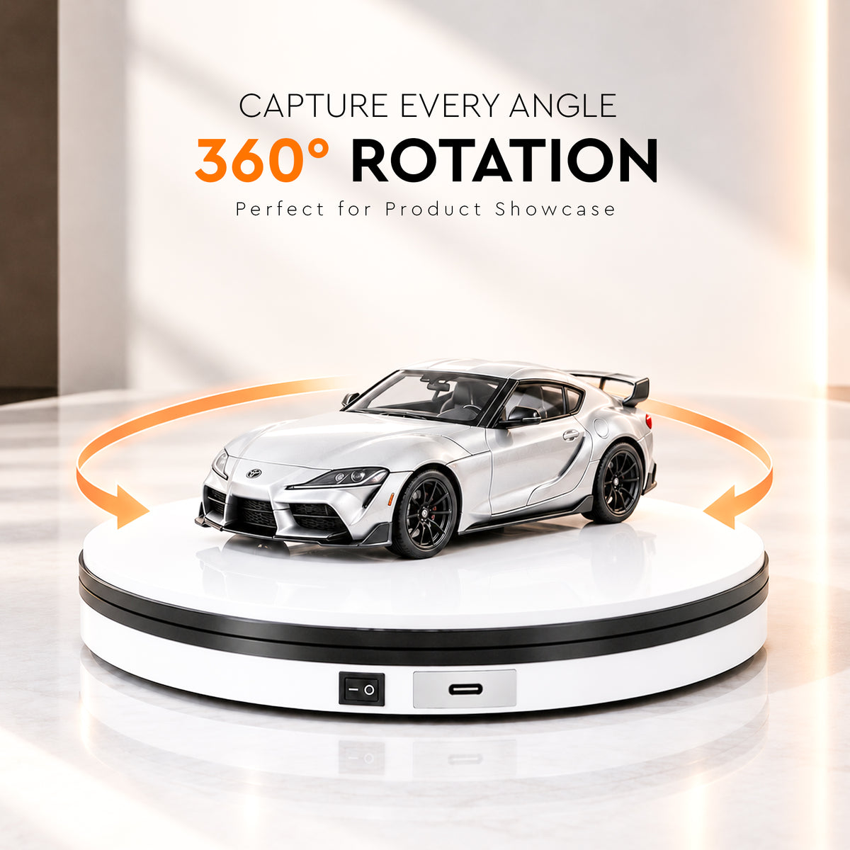 WELBORN 45cm Product Photography Turntable | 40KG Load Capacity | 360° Two-Way Rotation | Up to 120°/Sec Rotation Speed | USB Type-C Charging | Electric Rotating Display Stand for Product Photography, Videography, E-Commerce & Live Streaming