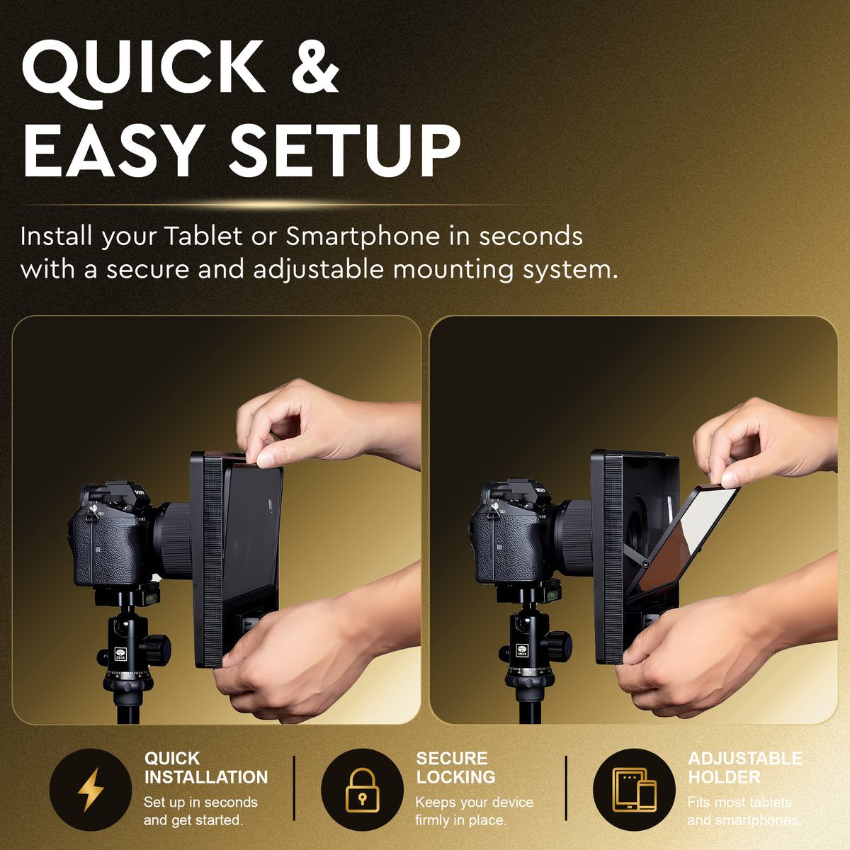 WELBORN 10-Inch Teleprompter for Smartphone, DSLR & Mirrorless Cameras | Bluetooth Remote | Magnetic Phone Holder | Android/iOS Compatible | 9 Lens Adapter Rings