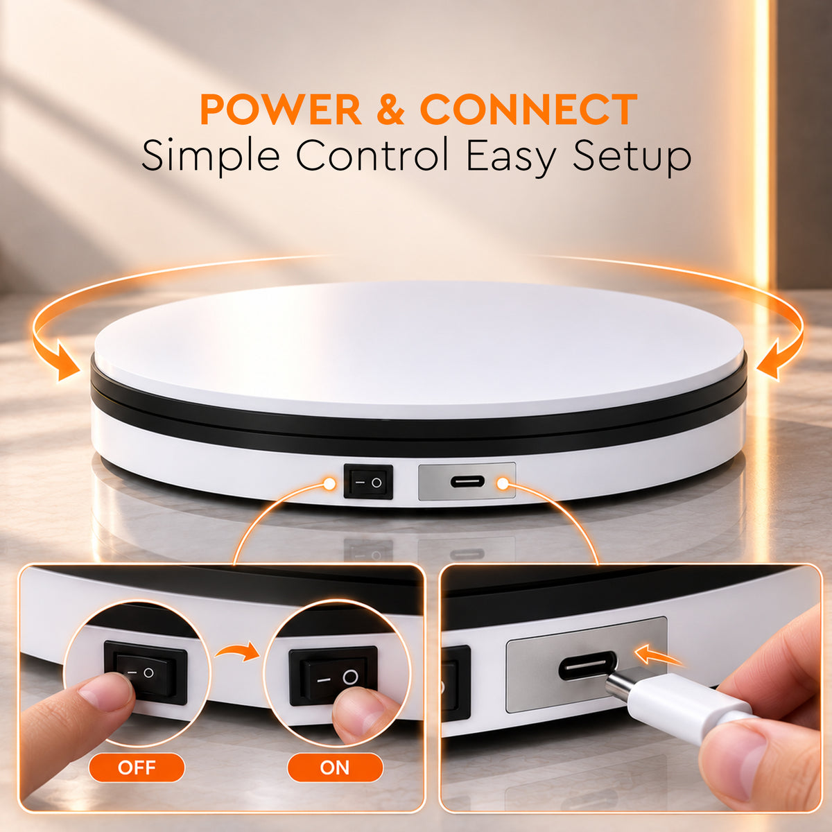 WELBORN 45cm Product Photography Turntable | 40KG Load Capacity | 360° Two-Way Rotation | Up to 120°/Sec Rotation Speed | USB Type-C Charging | Electric Rotating Display Stand for Product Photography, Videography, E-Commerce & Live Streaming