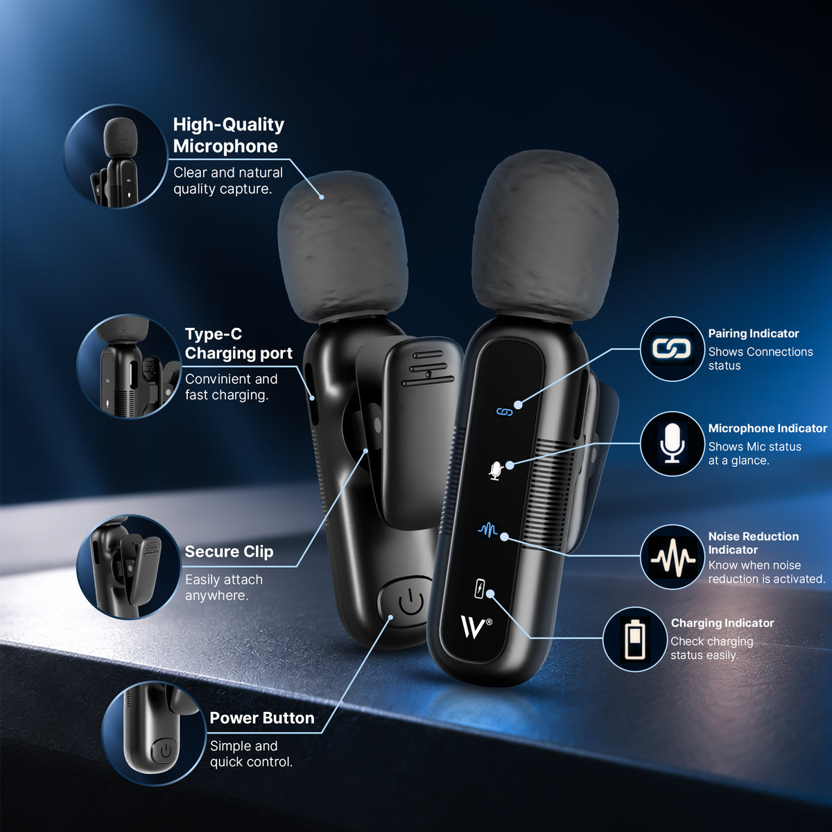 WELBORN WB-WM-001 Wireless Microphone System for iPhone, iPad & Android Devices | 2.4GHz Wireless Lavalier Microphone | Noise Reduction, Echo Mode, 360° Omnidirectional Pickup & 25m Transmission Range