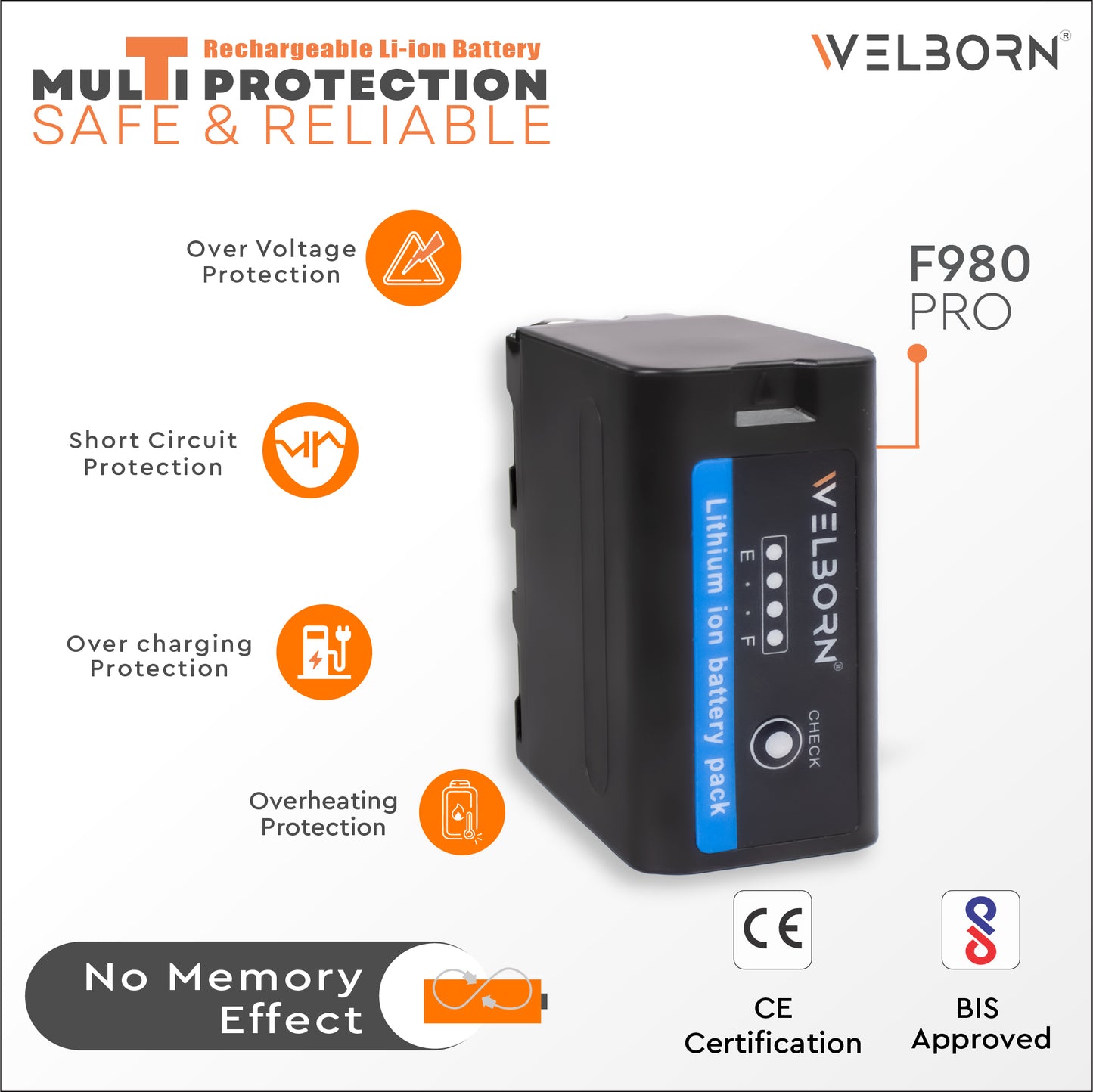 WELBORN Camera Battery for Sony F980PRO Platinum Lithium-ion Rechargeable Battery Compatible with Sony PD150, 150P, 170, 170P, TR1, 200 – 300, V119, V15-16, V25, TRV3000, TRV36, 9E-820E