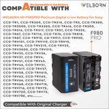 WELBORN Camera Battery for Sony F980PRO Platinum Lithium-ion Rechargeable Battery Compatible with Sony PD150, 150P, 170, 170P, TR1, 200 – 300, V119, V15-16, V25, TRV3000, TRV36, 9E-820E