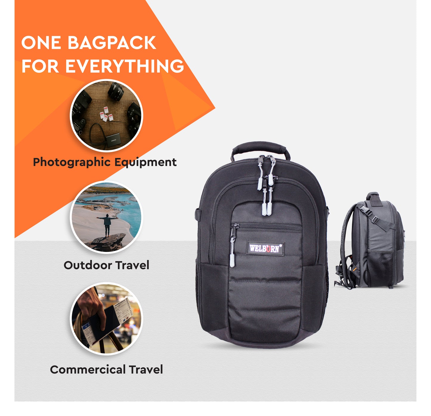 WELBORN Camera Bag (B05) for Photography Travel – Padded Protective Camera Shoulder Bag