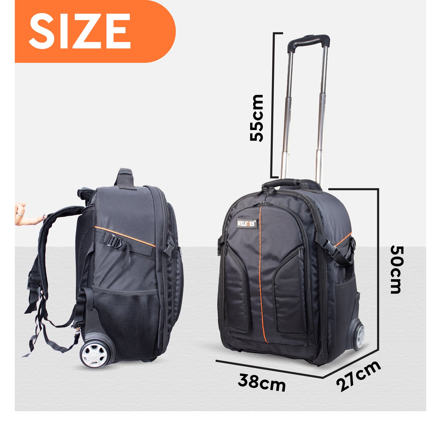WELBORN Camera Bag B09 with Wheels & Trolley Handle – Travel Case for DSLR Cameras & Lenses