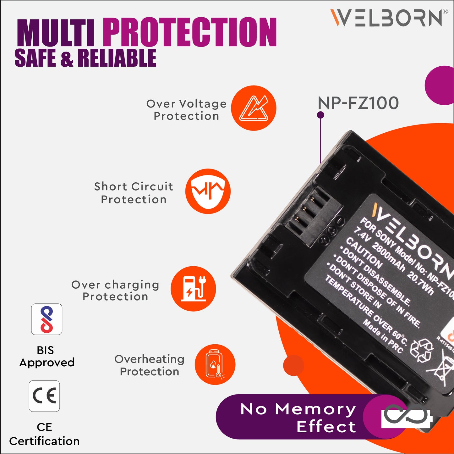 WELBORN NP-FZ100 Platinum Rechargable Battery Pack compatiable with Sony Alpha A1,A9 Mark ii,A9,A7s Mark III,A7 Mark IV A, A7R Mark IV, A7R Mark III A,A7R Mark III,A7c, A7 Mark III, A6600
