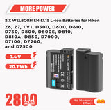 WELBORN EN-EL15 Dual Battery Charger Combo for Nikon Digital Camera D7000, D7100, D7200, D850, D750, D810, D500