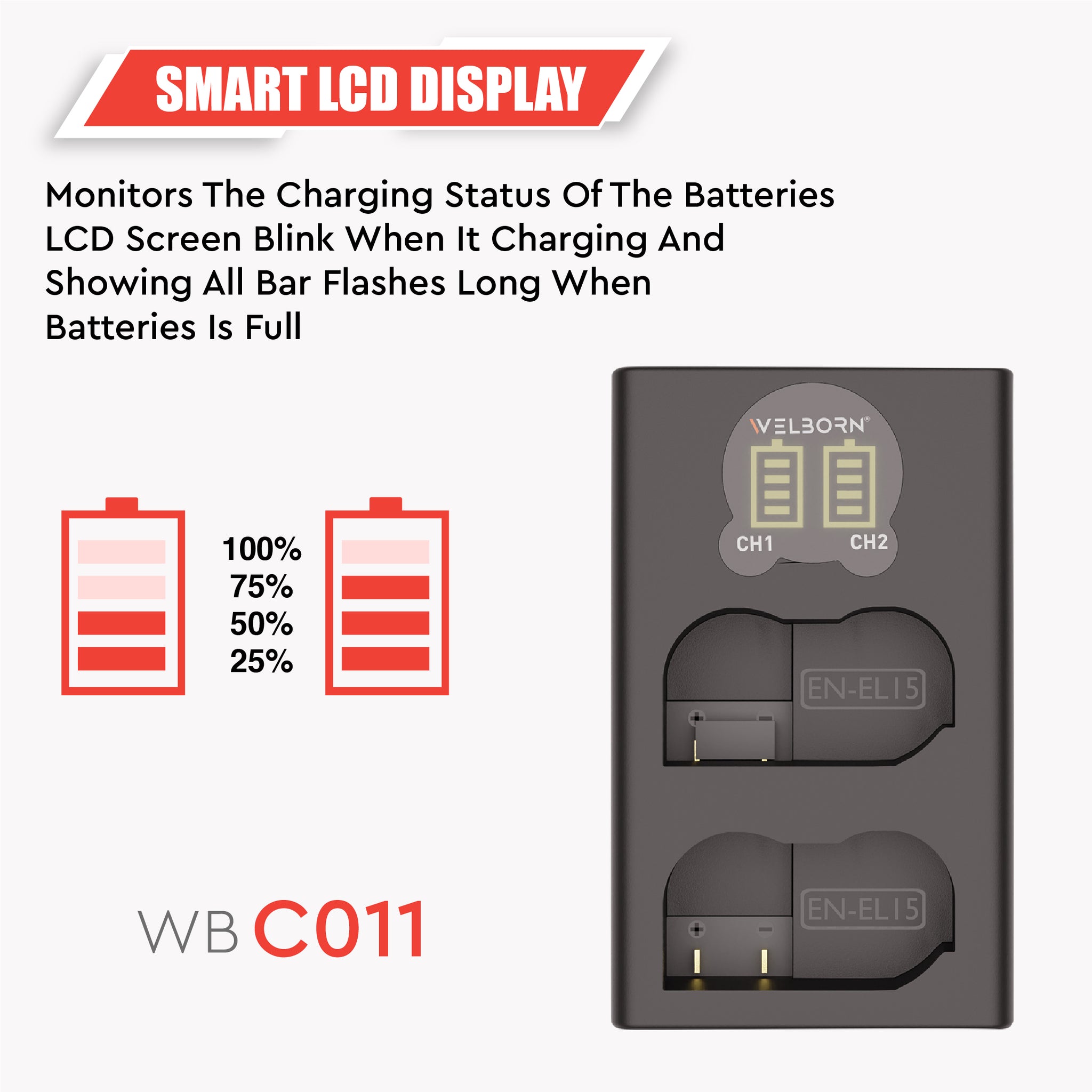 WELBORN EN-EL15 Dual Battery Charger Combo for Nikon Digital Camera D7000, D7100, D7200, D850, D750, D810, D500