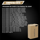 Welborn NP-FW50 (1800 mAh) Platinum Lithium-ion Battery with C Type USB Charging Port Compatible with Sony Alpha A3000 A5000 A5100 A6000 A6300 A6500 A7 to A55 RX10 RX10II RX10 IV NEX-3/5/7 Series