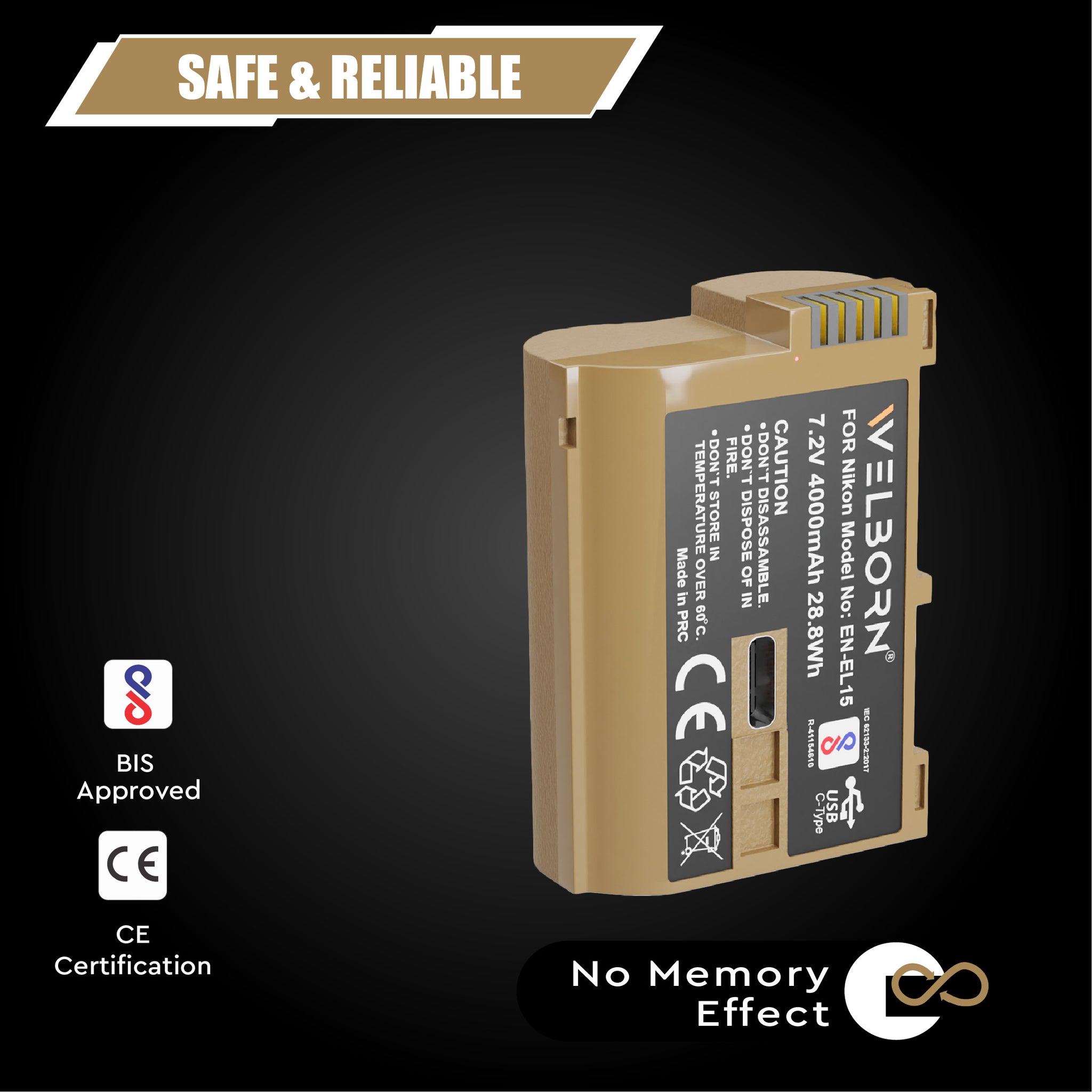 WELBORN EN-EL15 Platinum Battery for Nikon Cameras – High-Capacity Rechargeable Battery with USB Type-C Input
