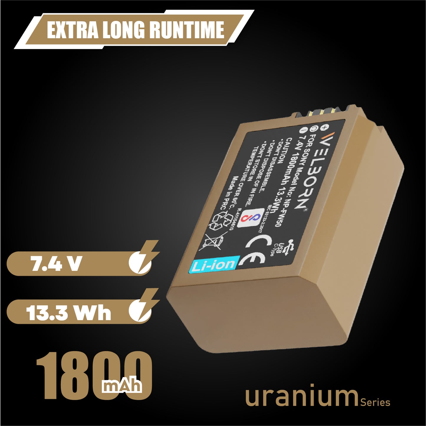 Welborn NP-FW50 (1800 mAh) Platinum Lithium-ion Battery with C Type USB Charging Port Compatible with Sony Alpha A3000 A5000 A5100 A6000 A6300 A6500 A7 to A55 RX10 RX10II RX10 IV NEX-3/5/7 Series