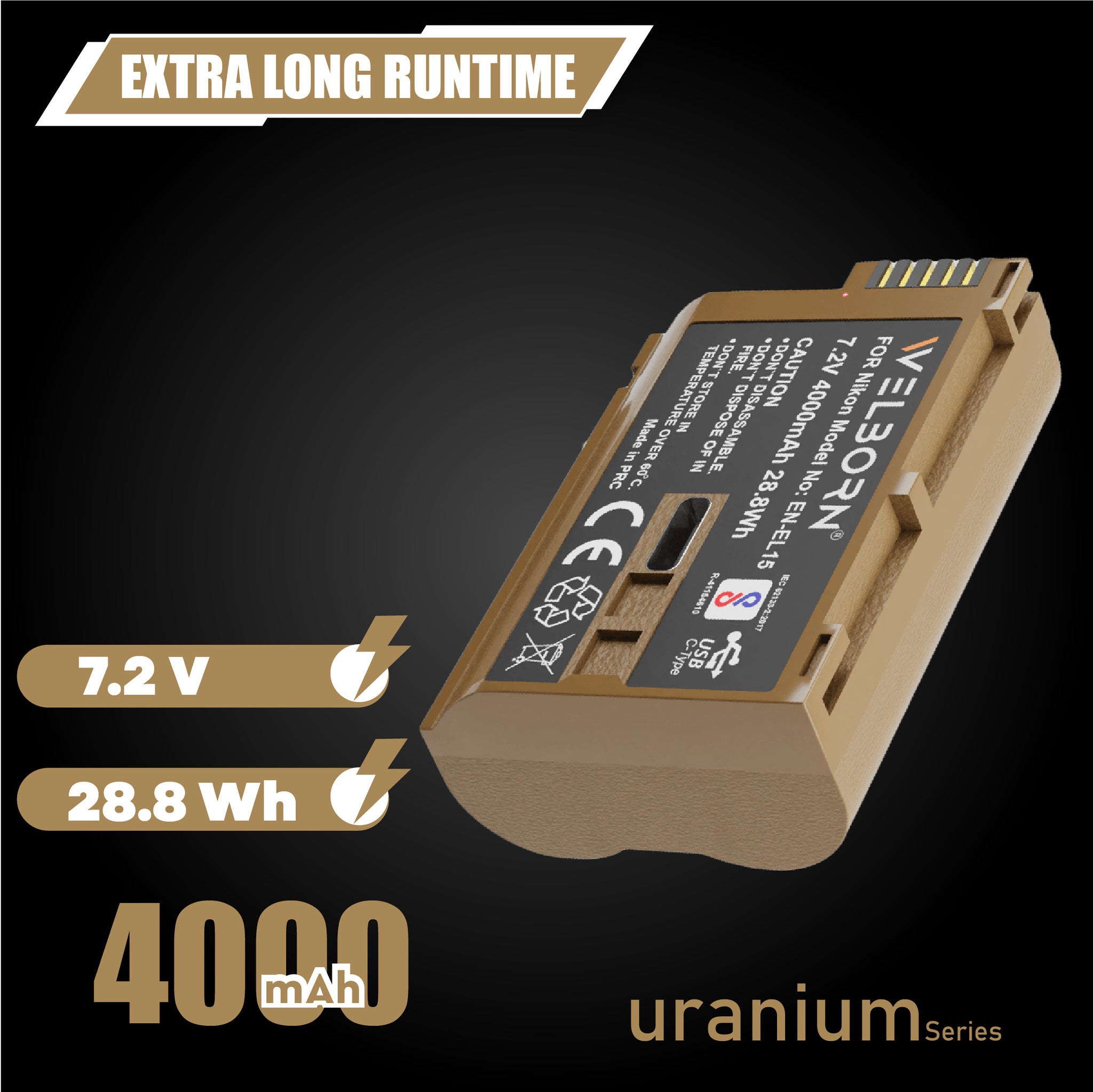 WELBORN EN-EL15 Platinum Battery for Nikon Cameras – High-Capacity Rechargeable Battery with USB Type-C Input
