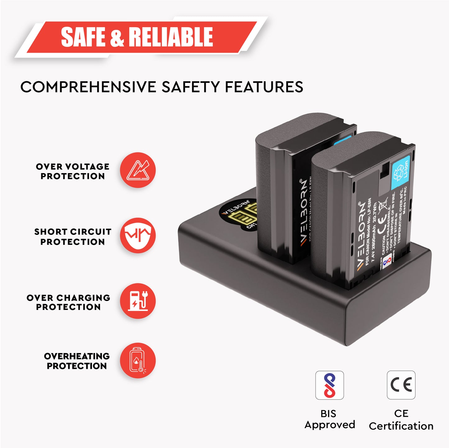 WELBORN LP-E6N Dual Battery and Charger Combo for Canon EOS 5D Mark II III IV 5DS 5DS R 6D 60D 6D Mark II