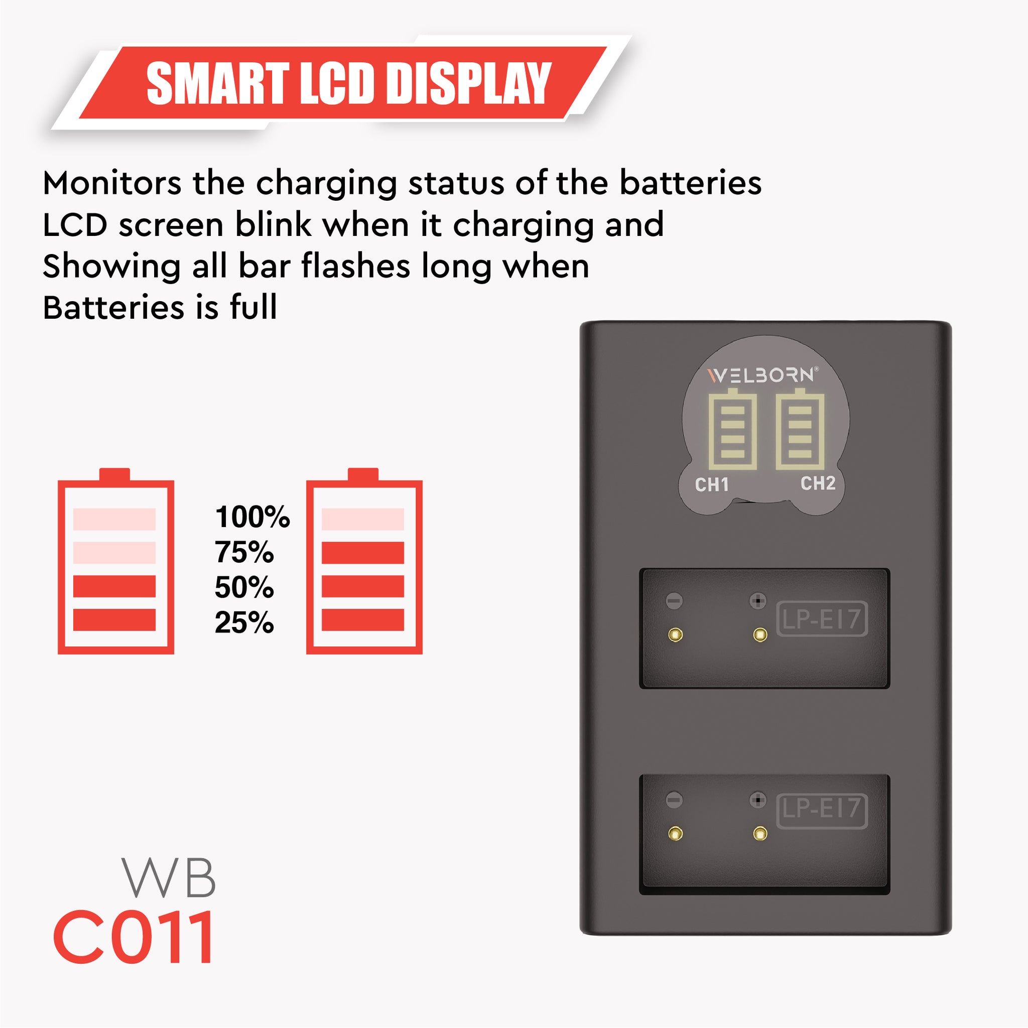 WELBORN LP-E17 Dual Battery and Charger Combo Pack for Canon Camera EOS M3 M5 M6 77D 200D 750D 760D 800D 8000D 9000D