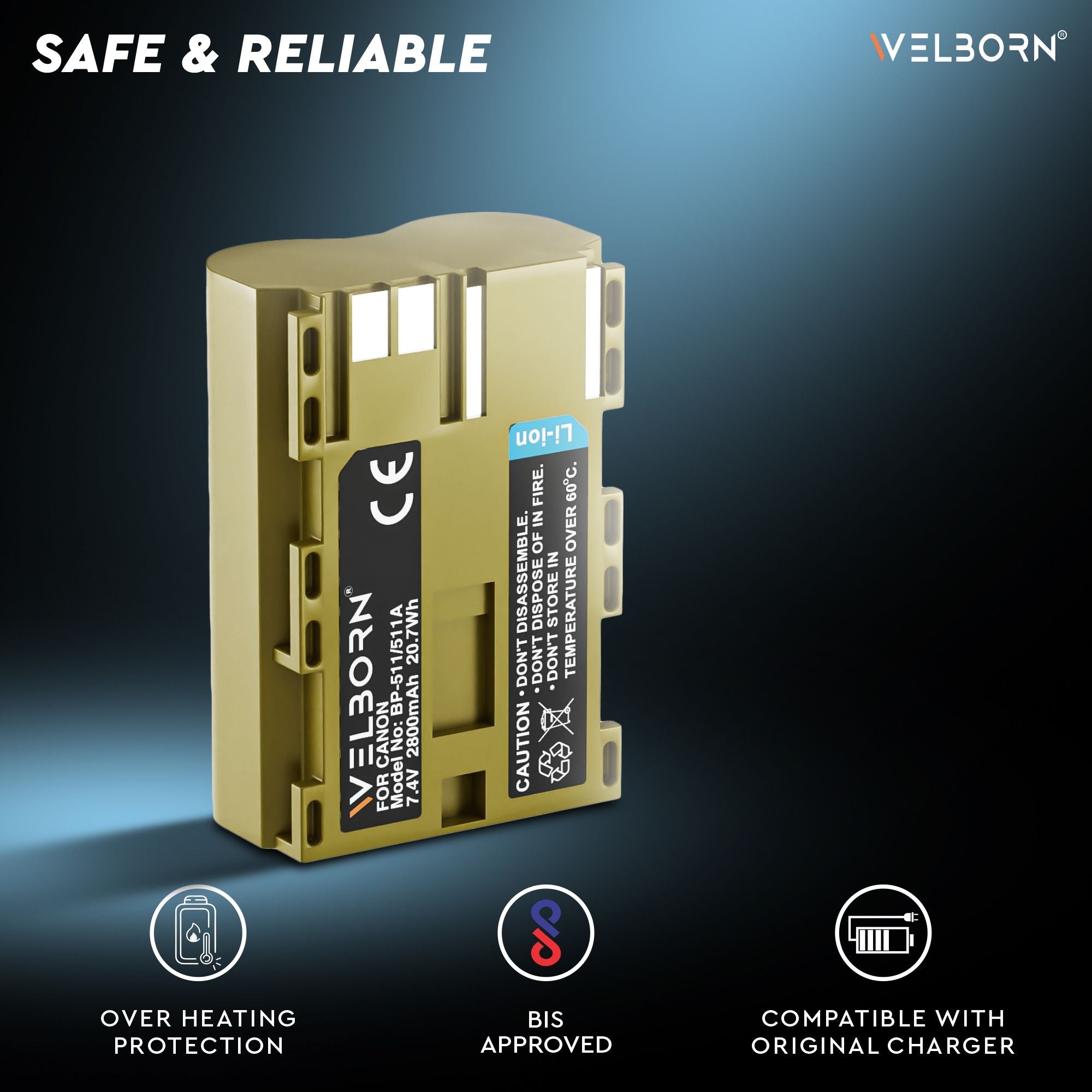 Welborn Camera Battery for Canon BP-511 (2800 mAh) Rechargeable Battery Pack Compatible with Canon EOS 50D; EOS 5D Mark 1; EOS 10; EOS 10D; EOS 20D; EOS 300D; EOS 30D; EOS 40D; EOS 50D