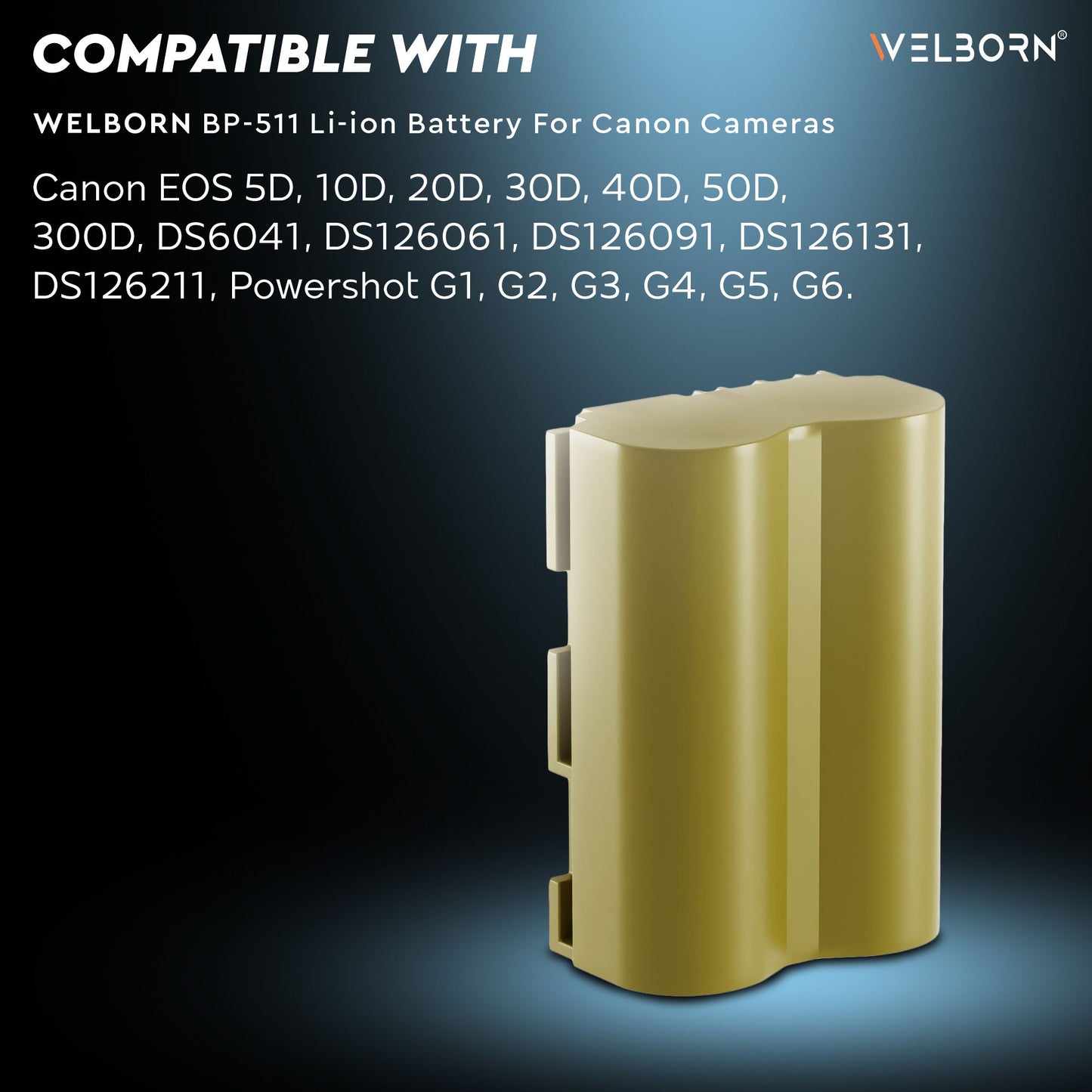Welborn Camera Battery for Canon BP-511 (2800 mAh) Rechargeable Battery Pack Compatible with Canon EOS 50D; EOS 5D Mark 1; EOS 10; EOS 10D; EOS 20D; EOS 300D; EOS 30D; EOS 40D; EOS 50D