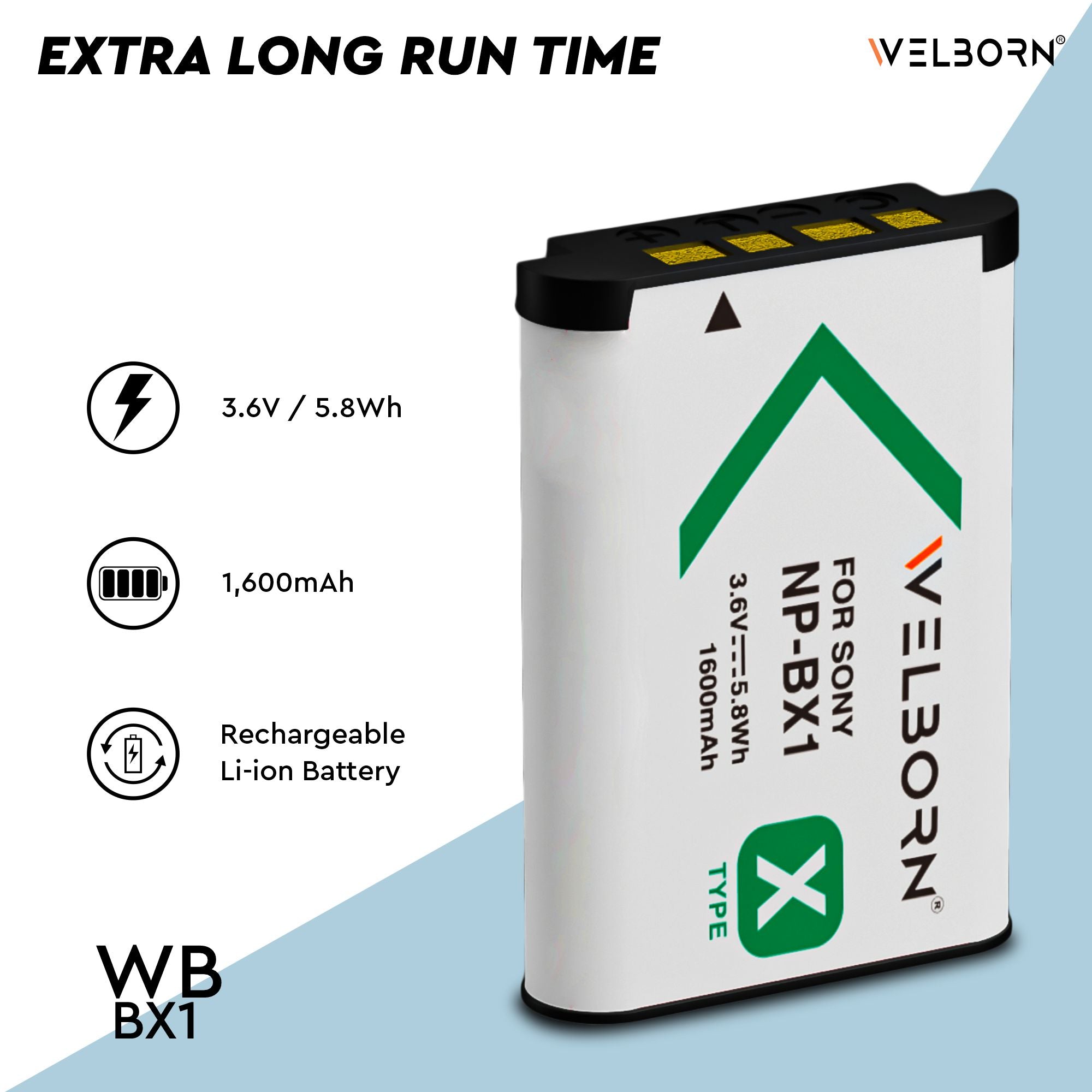 WELBORN NP-BX1 Jumbo (1600 mAh) Rechargable Battery Pack