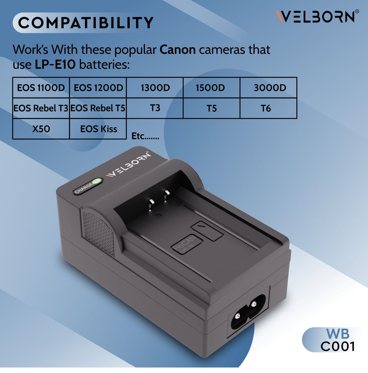 WELBORN Camera Battery Charger for LP-E10 Battery for T3, T5, T6, T7, T100, 1100D 1200D 1300D 1500D 2000D 3000D 4000D