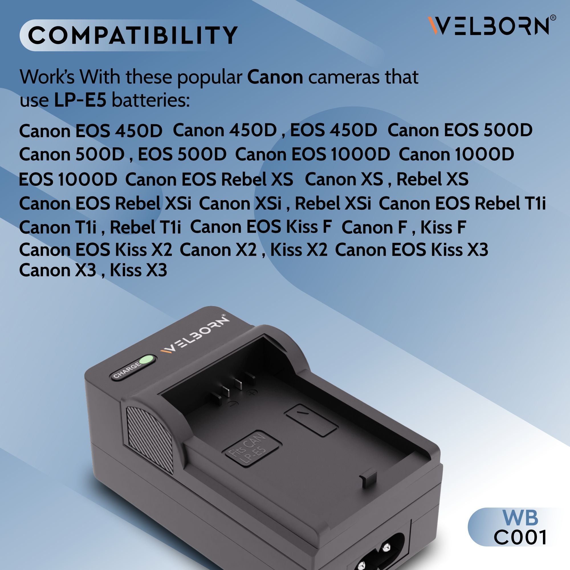 Welborn Camera Battery Fast Charger for LP-E5 | High-Speed Charger for DSLR Camera Battery