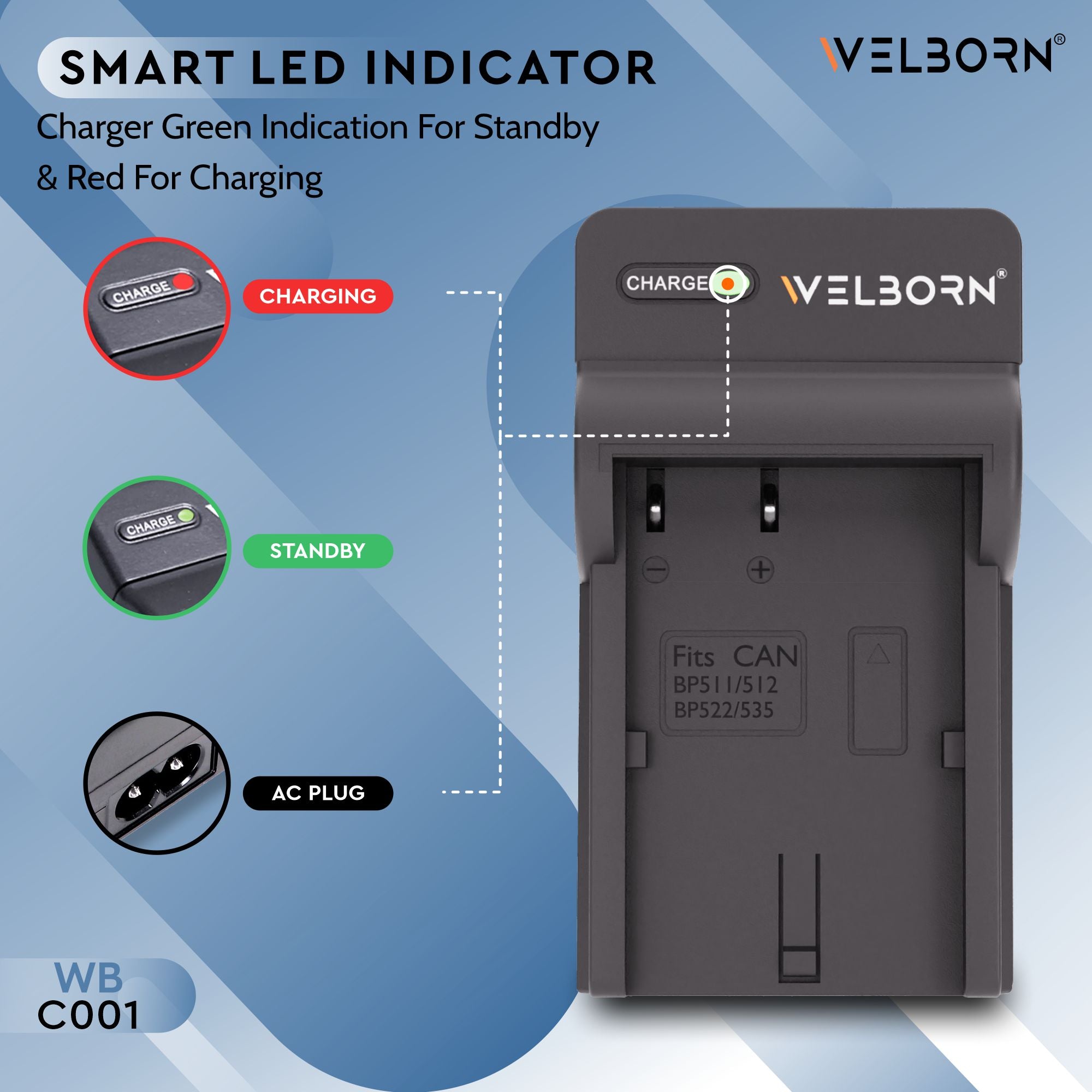Welborn Camera Battery Charger for Canon BP-511 Battery Compatible with Canon EOS 10D, 20D, 30D, 40D, 50D, 5D Digital Cameras