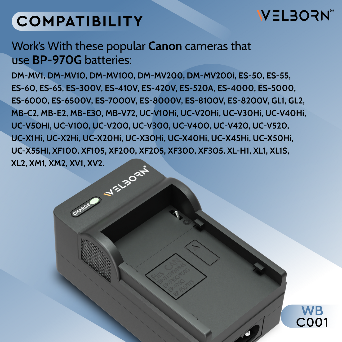 Welborn Camera Battery Charger for Canon Camera Battery BP-970G Compatible with Canon Camcorders & Video Cameras