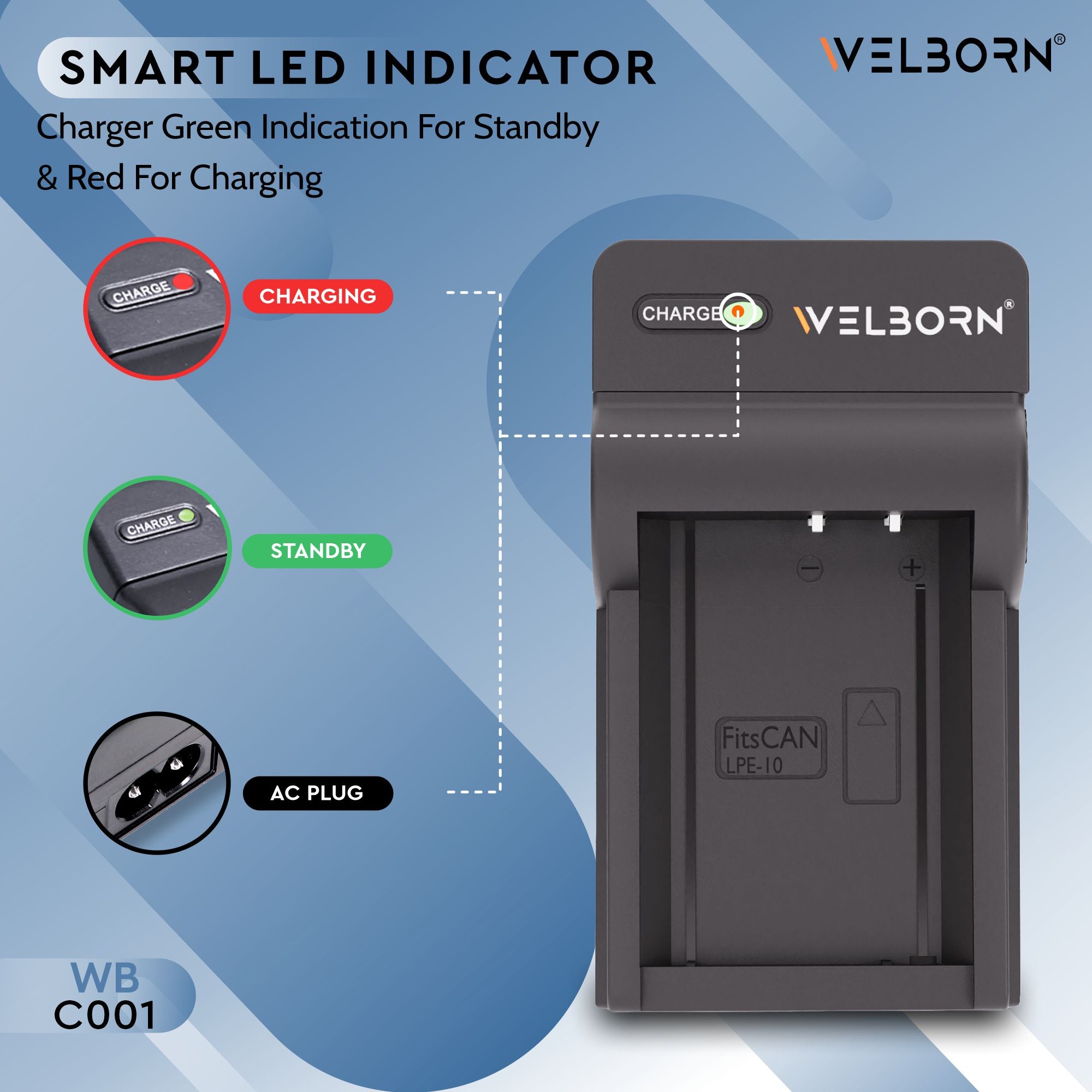 WELBORN Camera Battery Charger for LP-E10 Battery for T3, T5, T6, T7, T100, 1100D 1200D 1300D 1500D 2000D 3000D 4000D