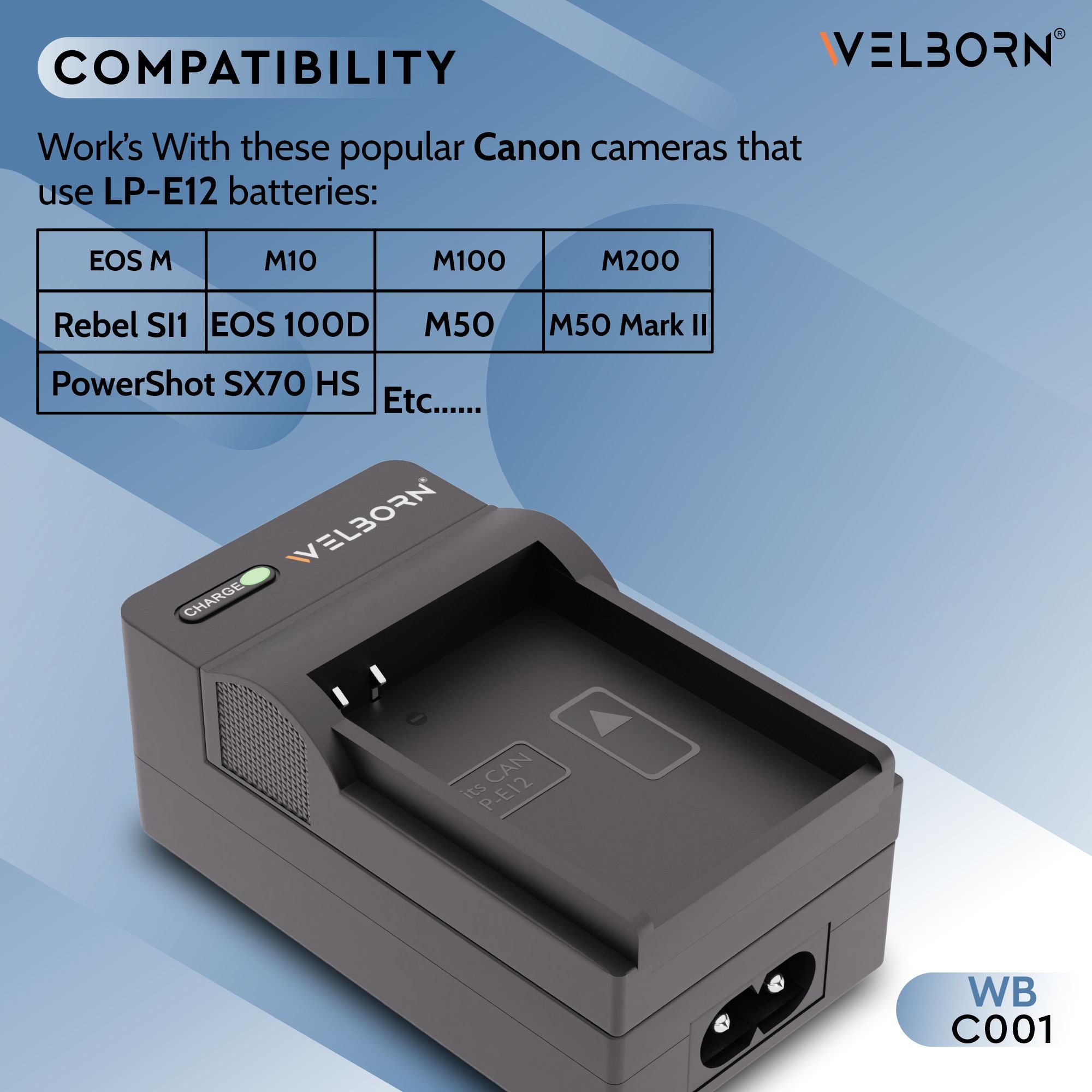 Welborn Camera Battery Charger for Canon LP-E12 Battery Compatible with Canon EOS M, EOS M2, EOS M10, EOS M50, EOS 100D Cameras