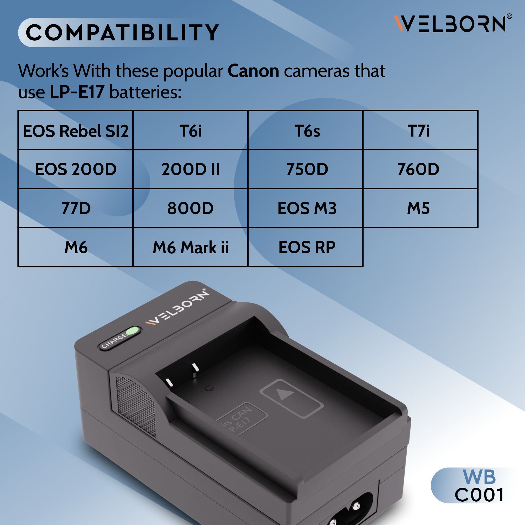 Welborn Camera Battery Charger for Canon LP-E17 Battery Compatible with Canon EOS M3 - M100 EOS RP - RP RF EOS Rebel SL2 - Rebel SL3 EOS Rebel T6i - Rebel T8i EOS 77D - 800D EOS M3 - M6, EOS R8 - R50