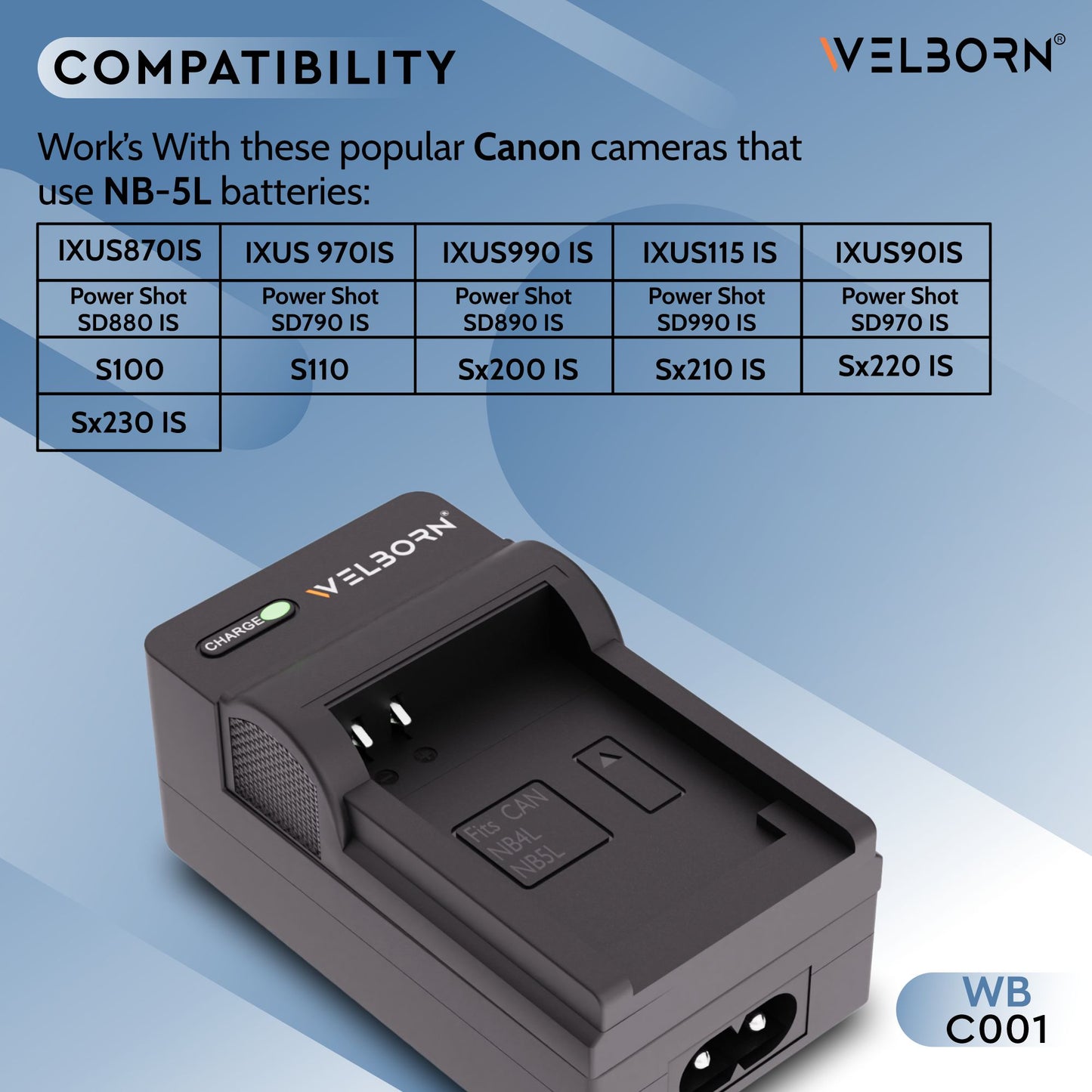 Welborn Fast Camera Battery Charger for NB-5L | Compact & Reliable Charging Solution