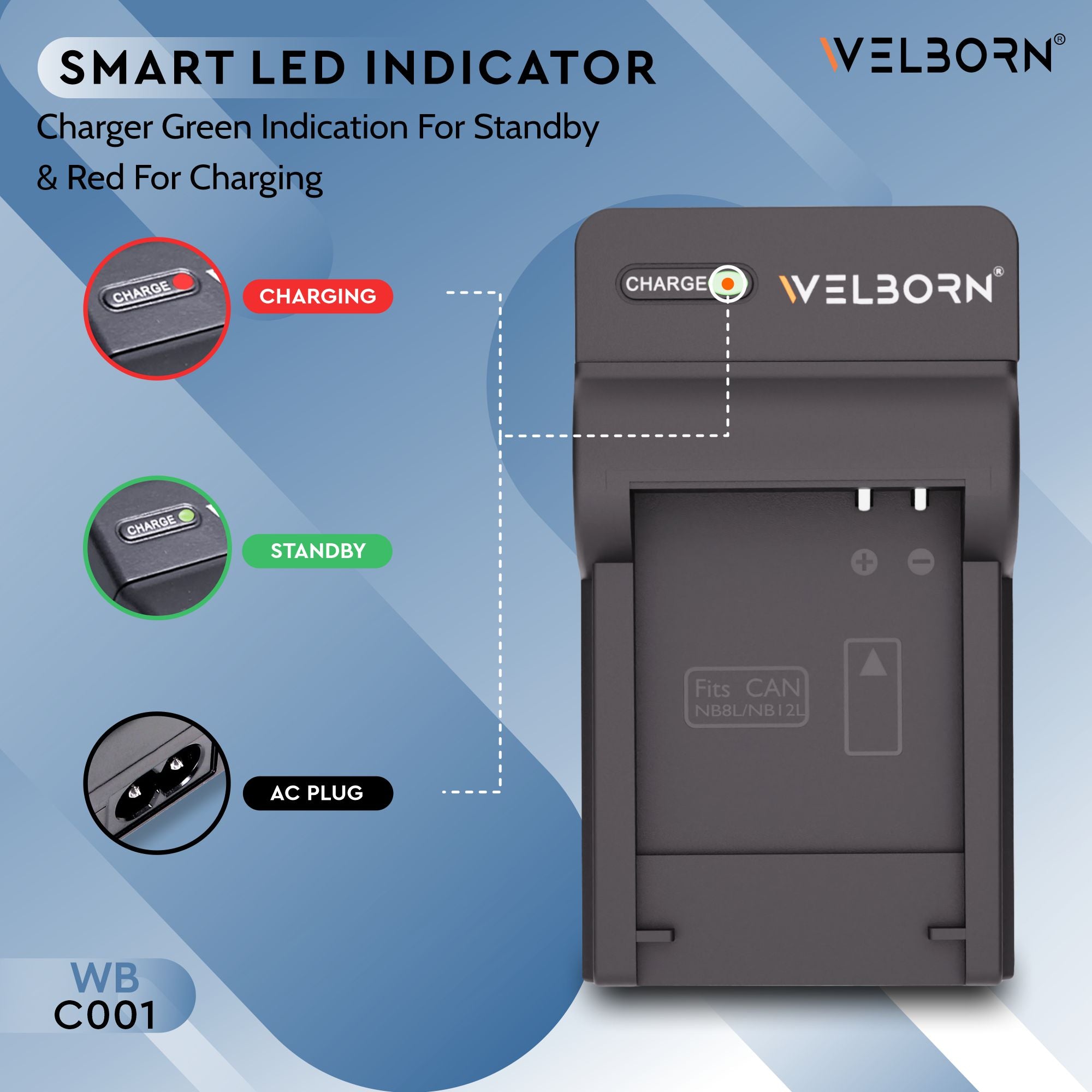 Welborn Camera Battery Charger for Canon Camera Battery NB-8L Compatible with Canon PowerShot A2200, A3000, A3100, A3200, A3300 Cameras