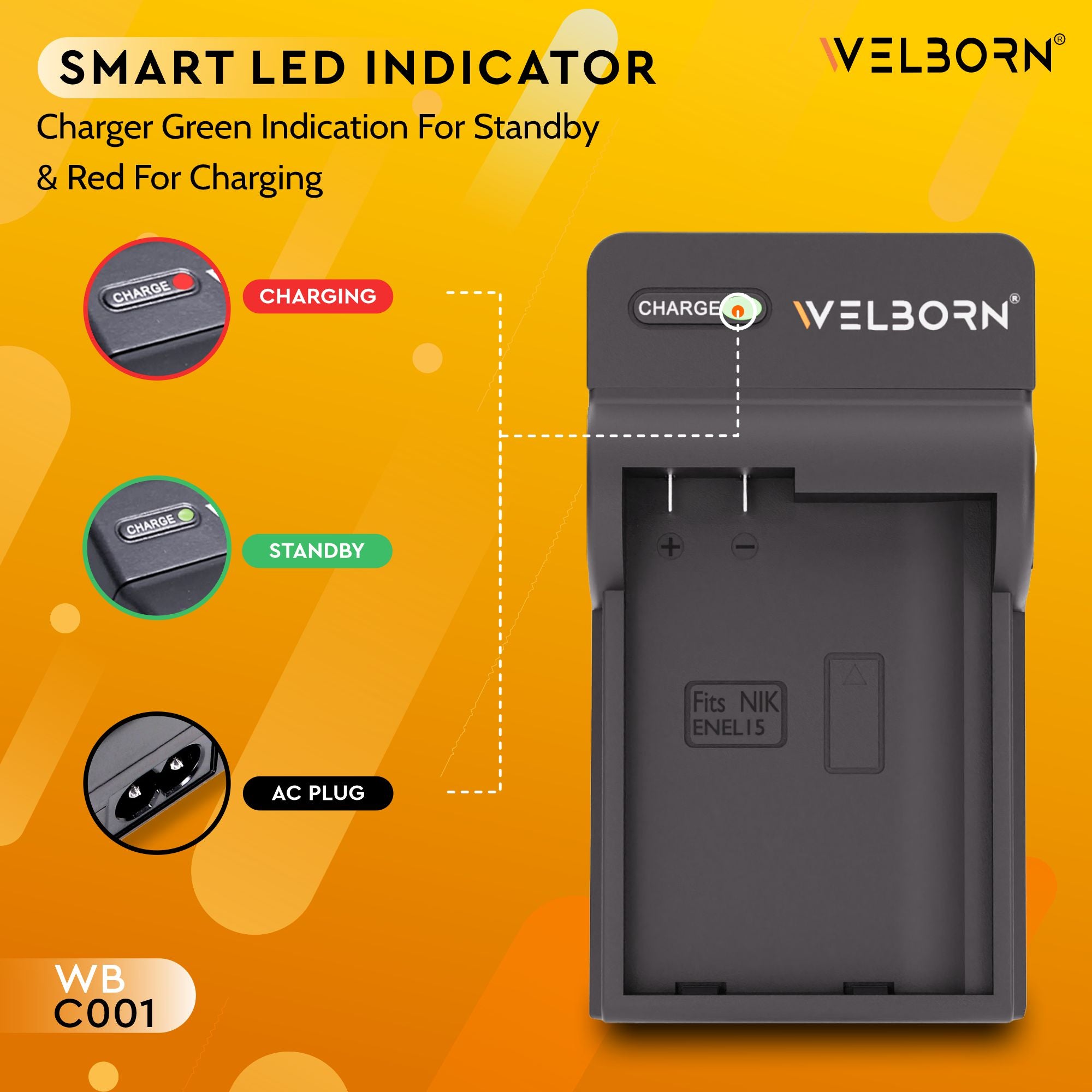 Welborn EN-EL15 Camera Battery Charger for Z7 Z7 Z6 Z6 Z5 D850 D810 D810E D810A D780 D750 D7500 D7200 D7100 D610 D600 D500 More