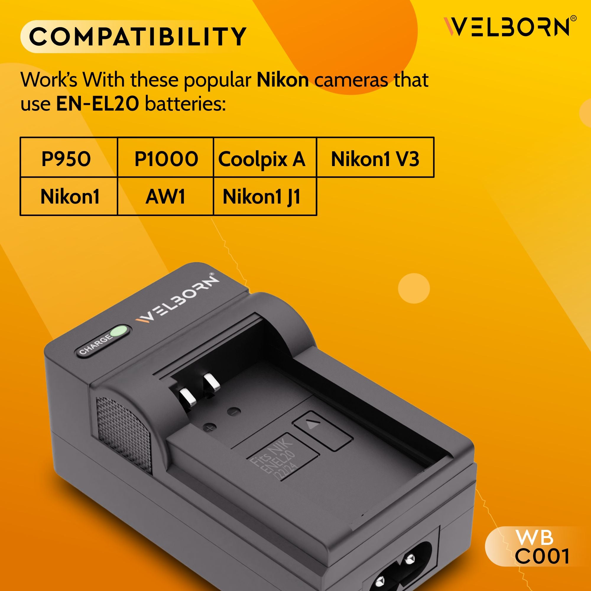 Welborn C001 Camera Battery Charger for EN-EL20 | Fast & Safe Charging