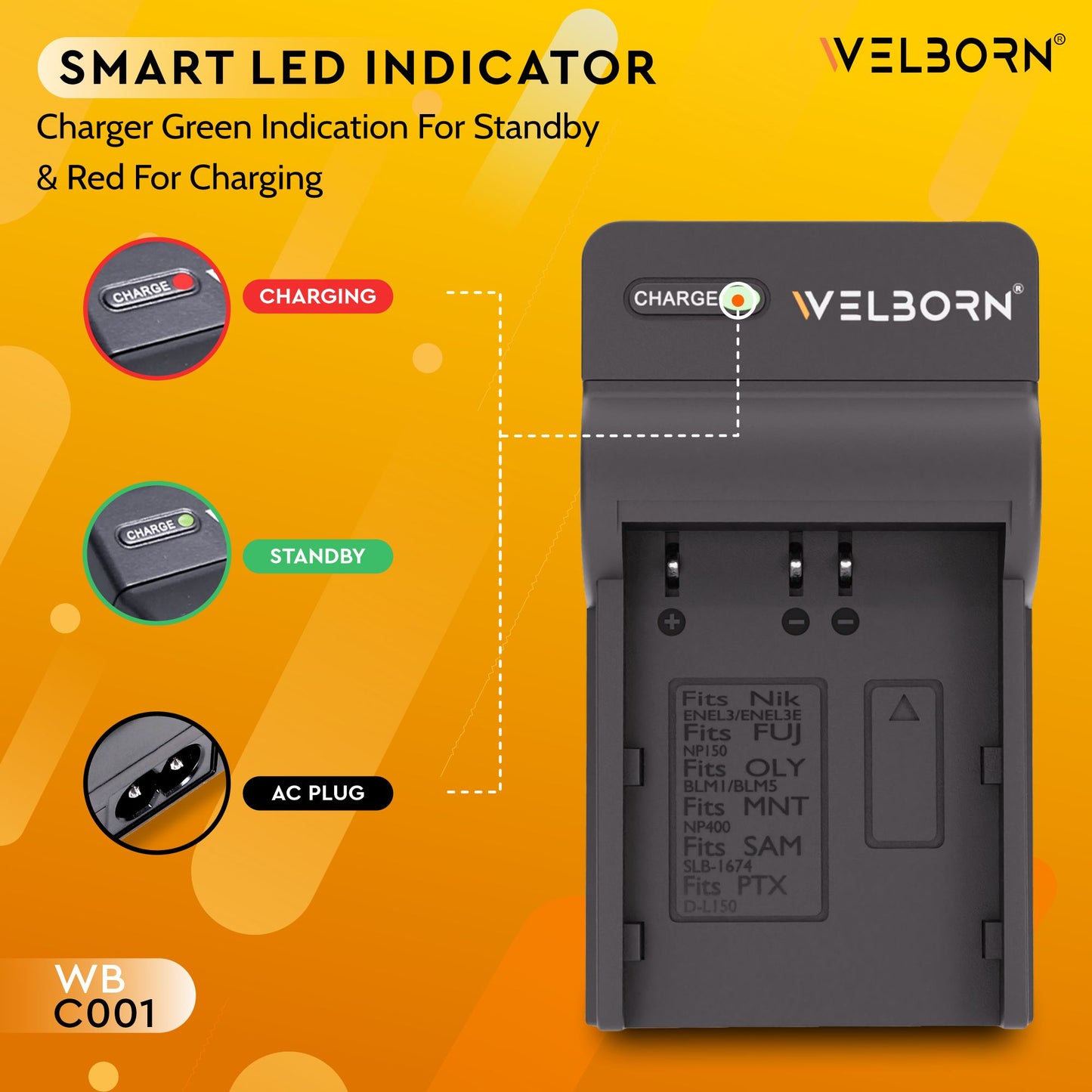 Welborn Camera Battery Charger for Nikon EN-EL3 Battery Compatible with Nikon D50, D70, D80, D90, D100, D200, D300 Cameras